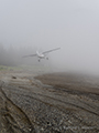 Landing on a Foggy Beach